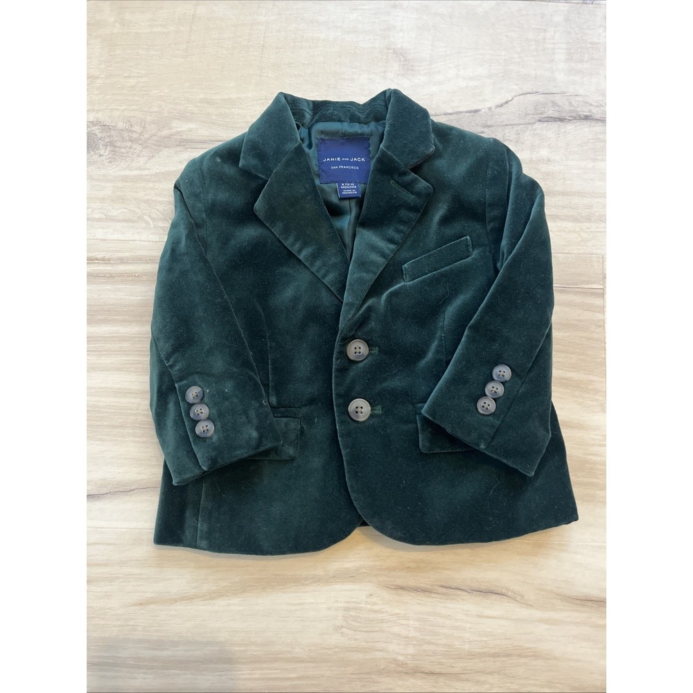 Janie and Jack Boys Green Velvet‎ Jacket 6-12 Months, Spring, Christmas, Holiday